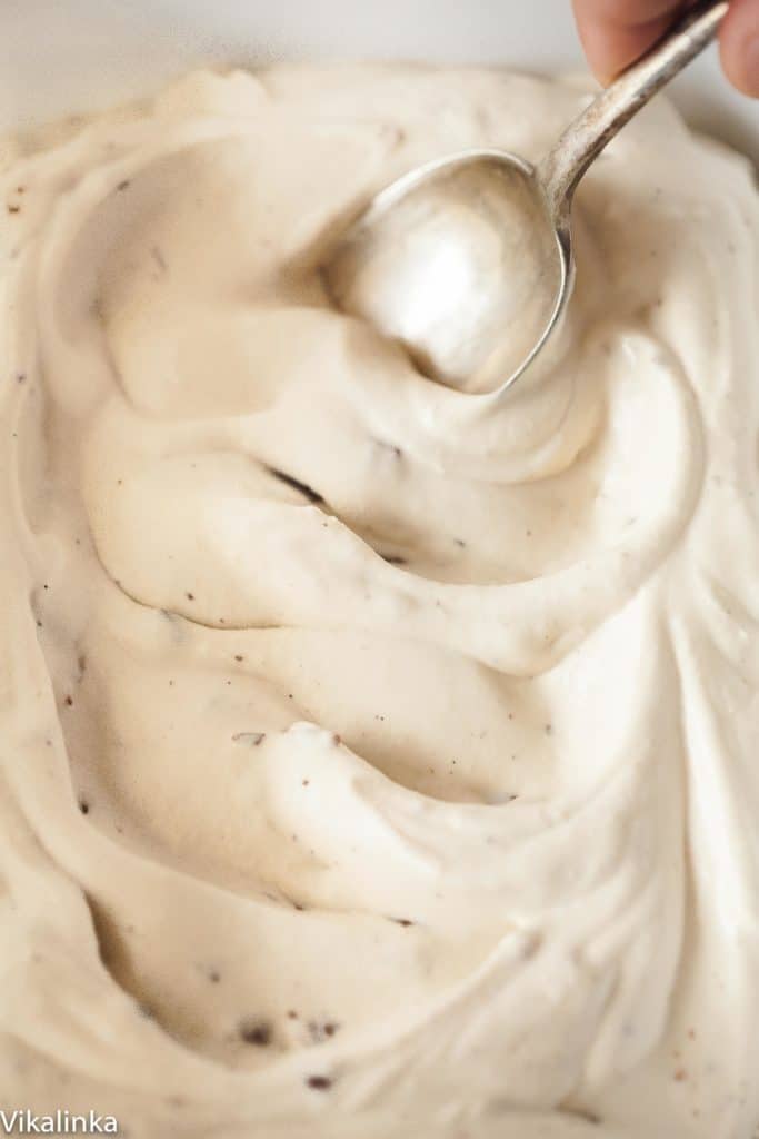Close view of ice cream with spoon