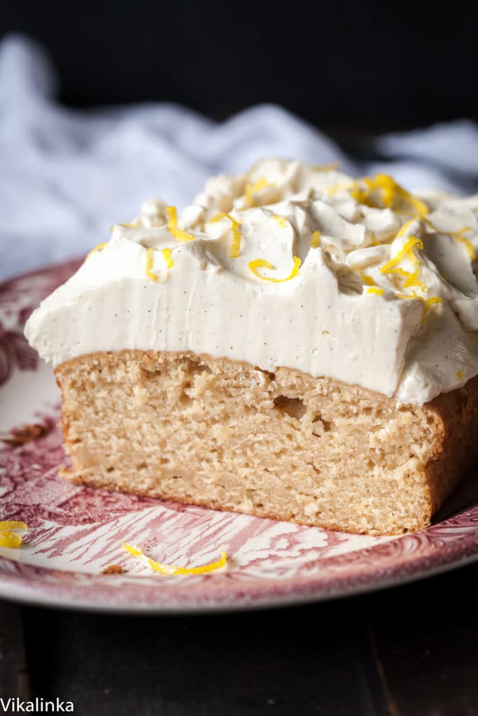 Side view of cake showing inside crumb