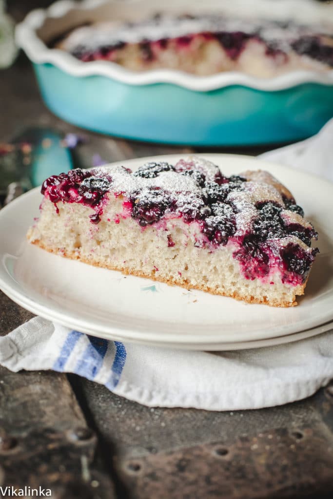 Tea cake slice on a plate showing side of piece