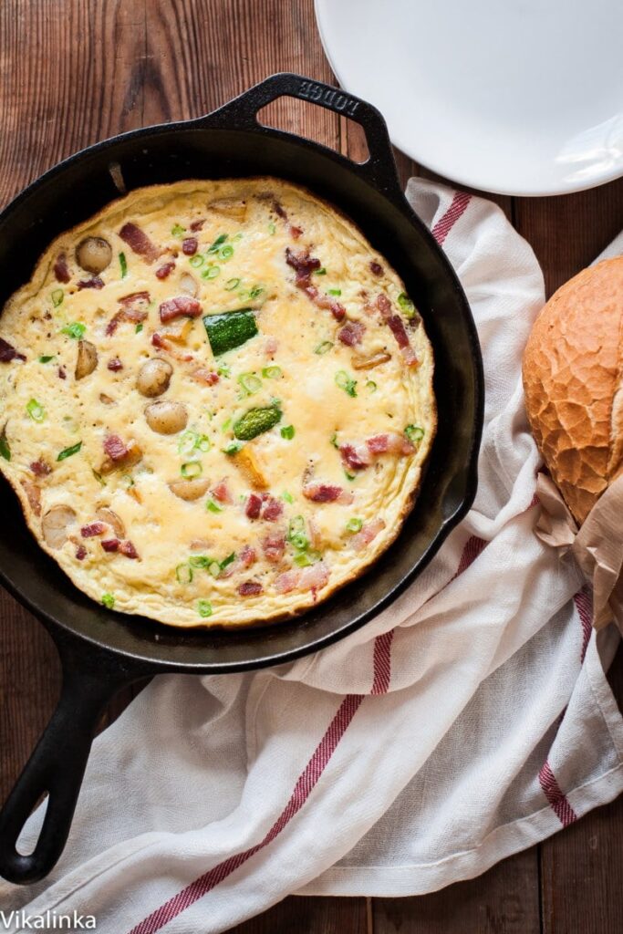 French Omelette with Bacon, Potatoes and Zucchini 