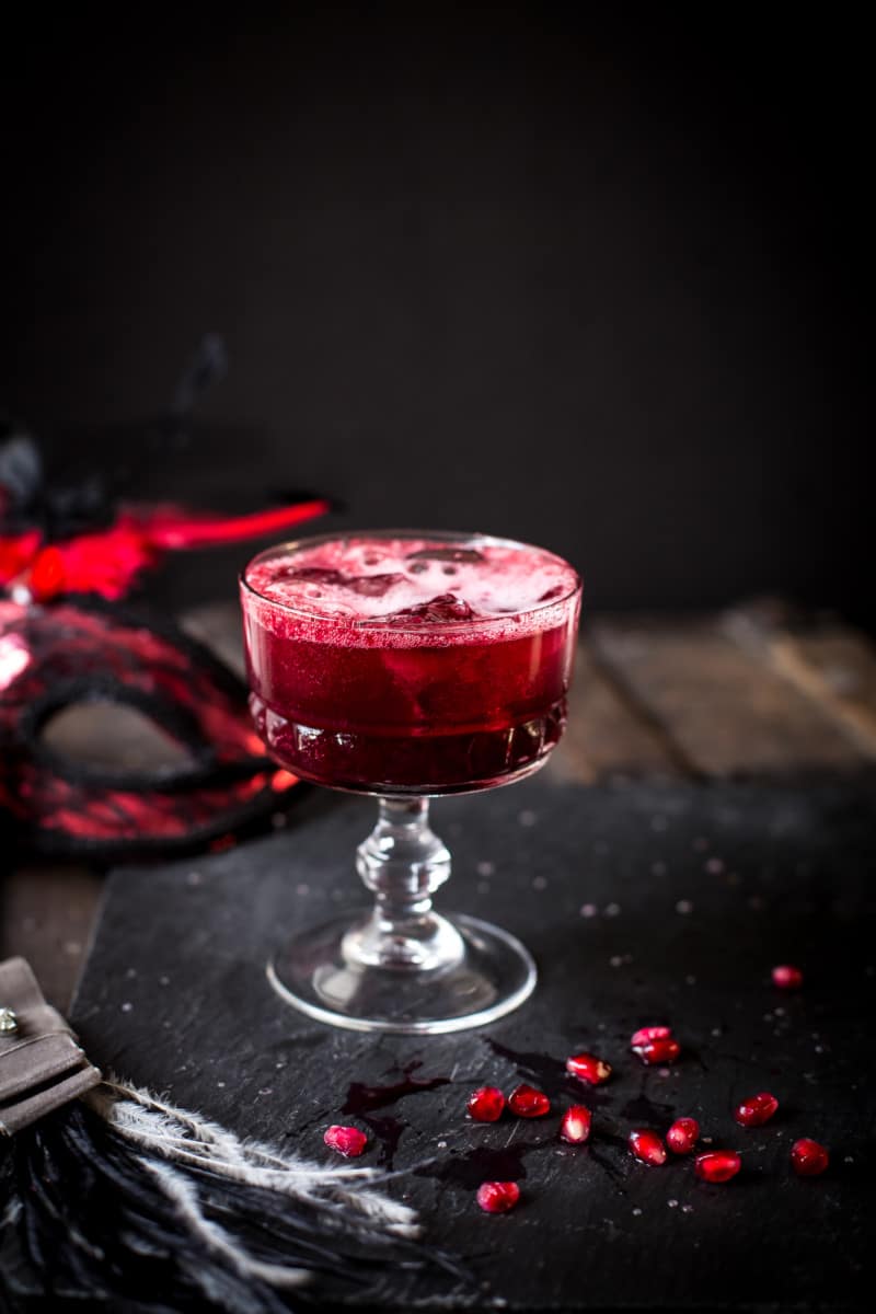 red berry cocktail, on dark grey background