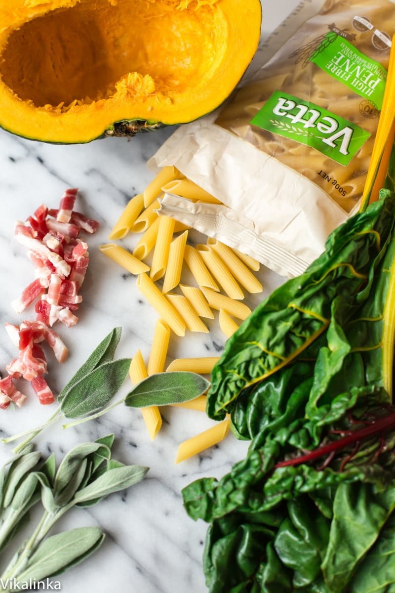 penne, Swiss chard, squash and sage