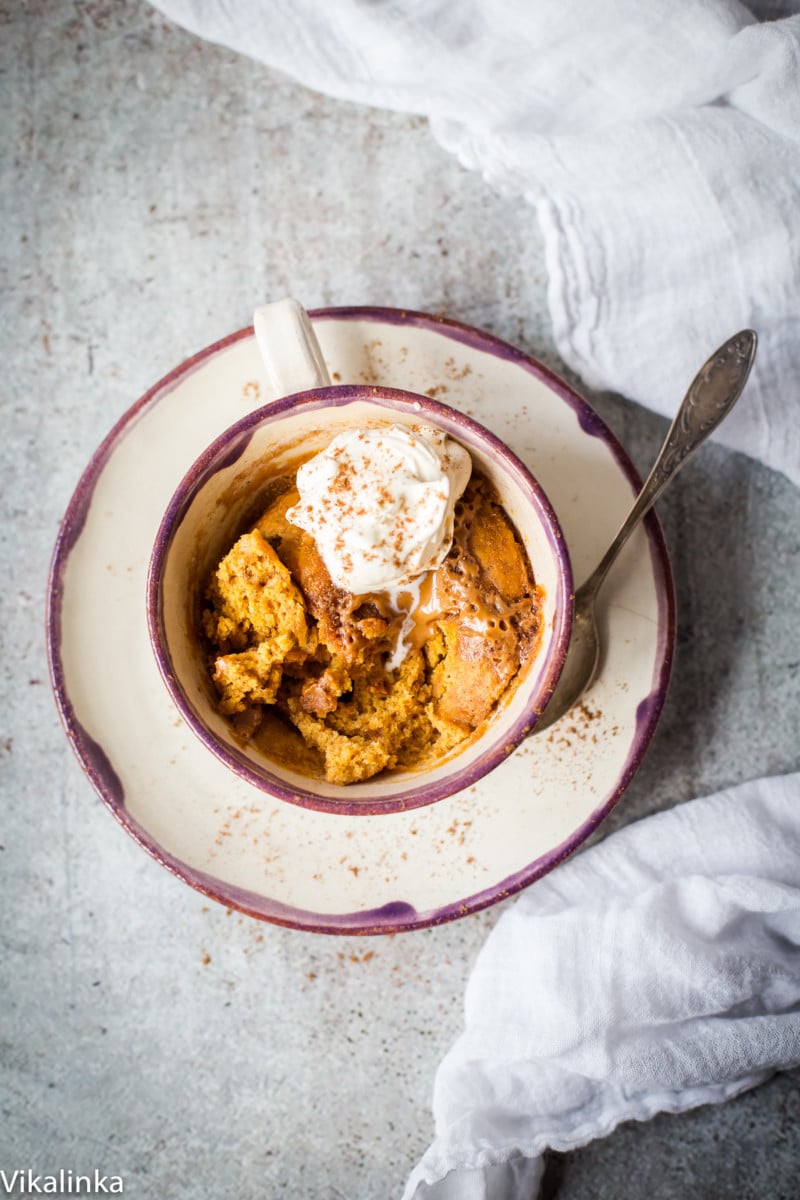 Perfect Spiced Pumpkin Molten Mug Cake that is ready in 3 minutes for those nights when you need dessert pronto! 