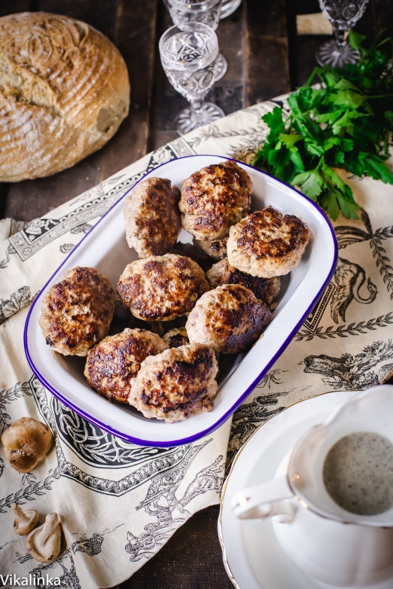 Russian Meat Patties 'Kotleti' with Wild Mushroom Sauce - Vikalinka