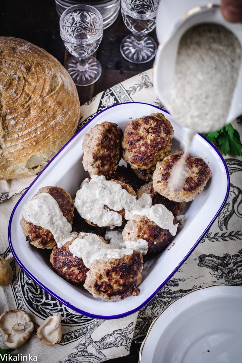 Russian Meat Patties 'Kotleti' with Wild Mushroom Sauce - Vikalinka