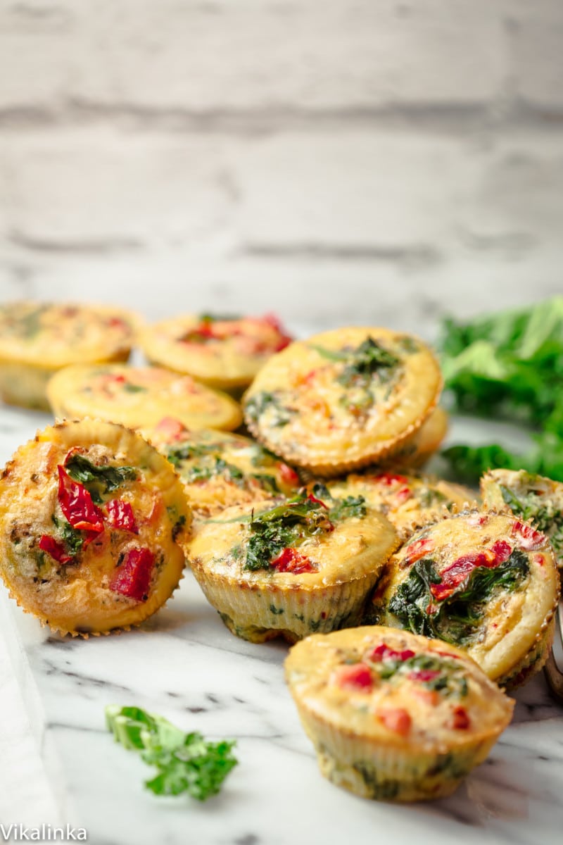 Pile of frittatas on a marble surface