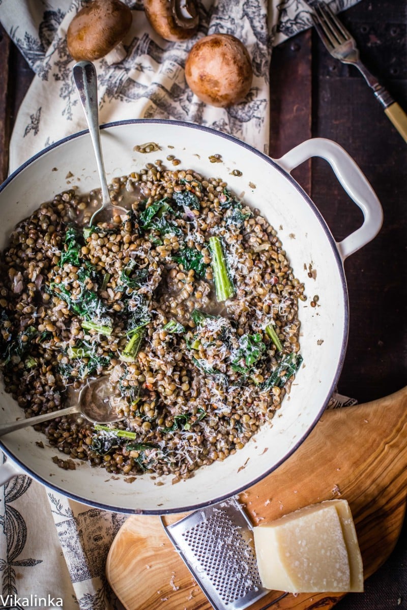 Creamy lentils with kale flavoured with mushroom and truffle sauce. So delicious you won't believe how healthy it is!