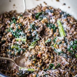 lentils and kale sprinkled with parmesan