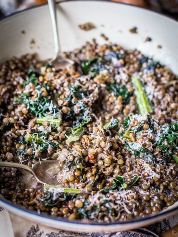 lentils and kale sprinkled with parmesan