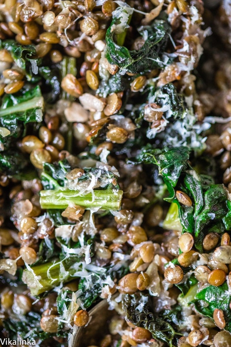 green lentils and kale