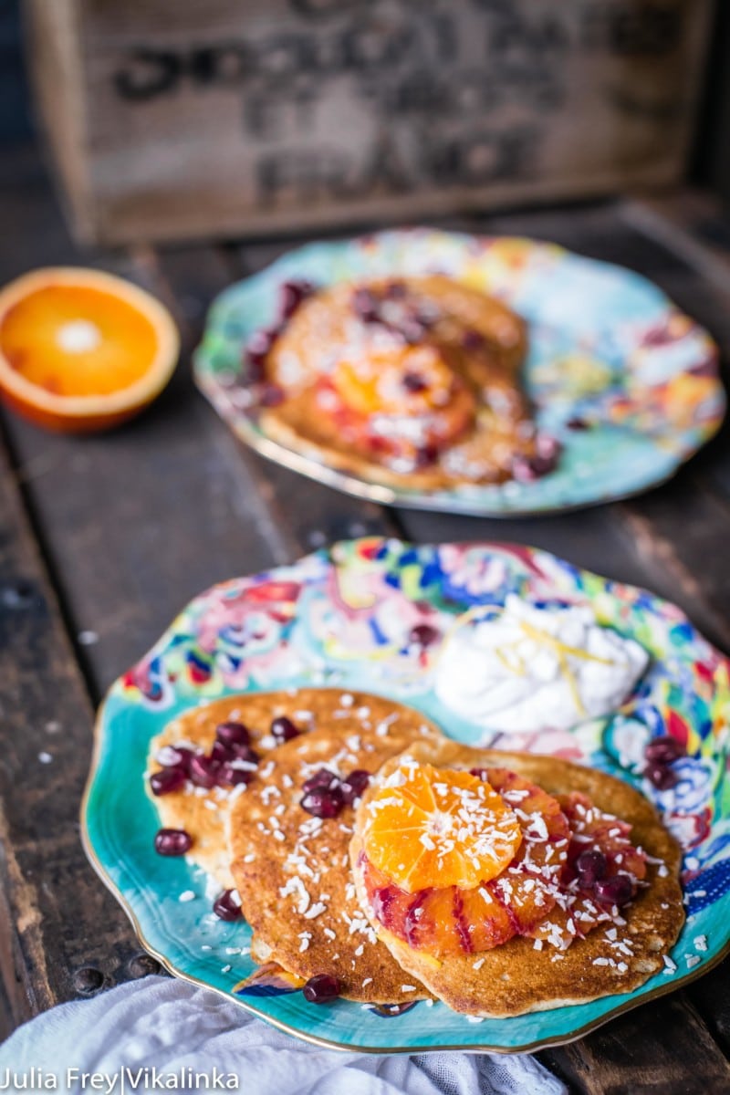 Try these Oatmeal Pancakes with Coconut Whipped Cream and Blood Oranges for a healthier start to your day! #ad 