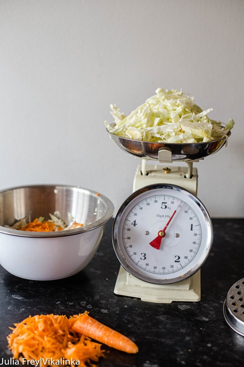 process shot of sauerkraut ingredients