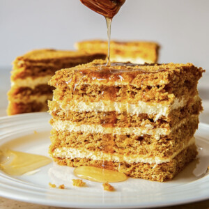 Russian honey cake with drizzling honey