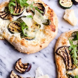Grilled eggplant and zucchini pizza