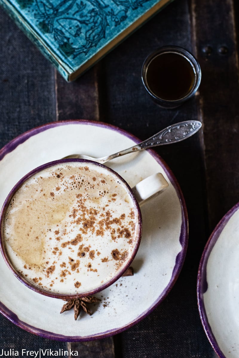 Top down of a mug of latte