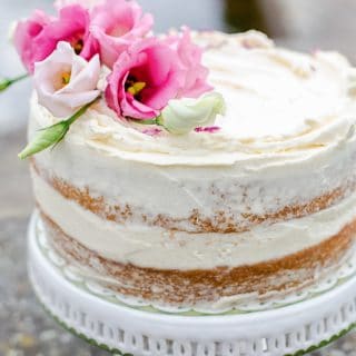 Side view of cake on a stand