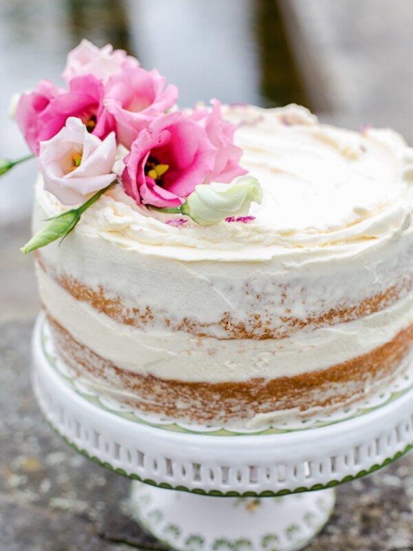 Side view of cake on a stand