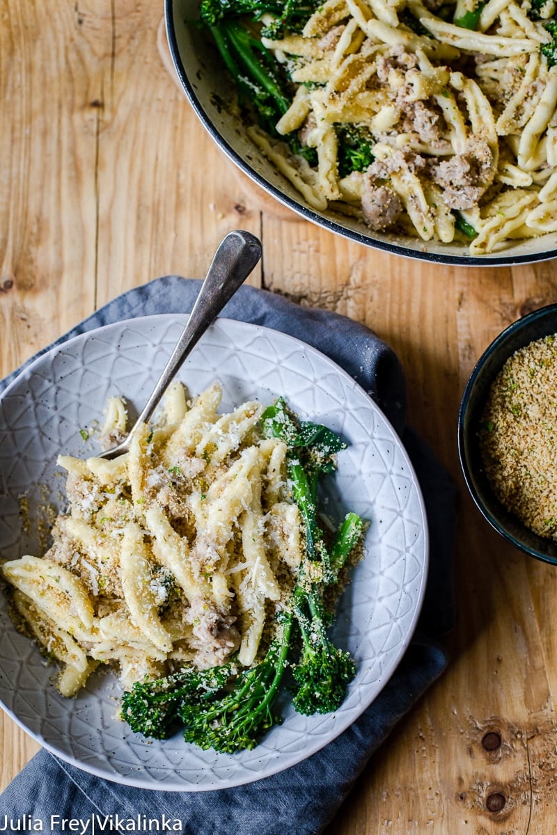 Sausage and Broccoli Pasta with Herb and Garlic Breadcrumbs