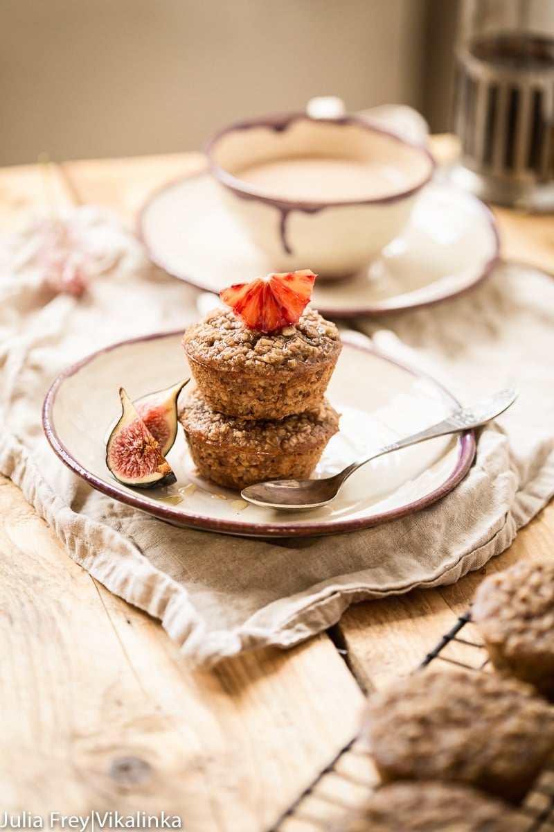 two Flourless Oatmeal Muffins on a plate