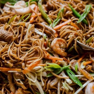 Filipino Noodles with pork, shrimp and vegetables aka Pancit Canton