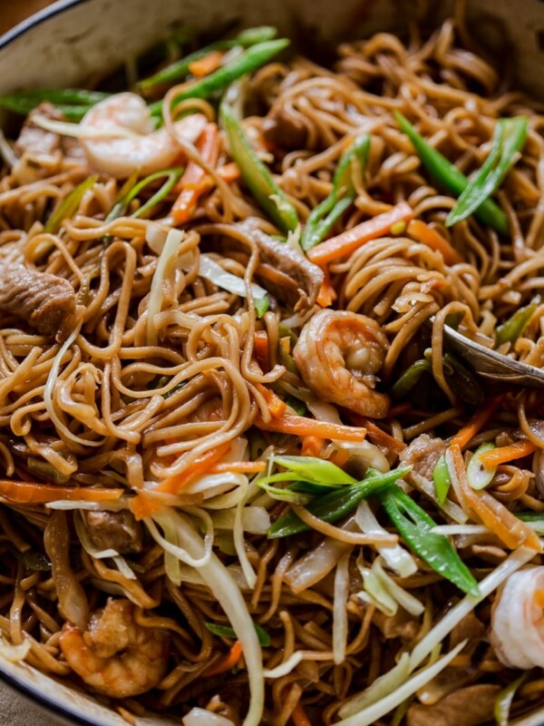 Filipino Noodles with pork, shrimp and vegetables aka Pancit Canton