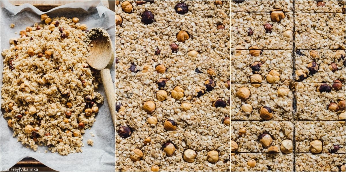 Series of three process shots showing how to combine the ingredients