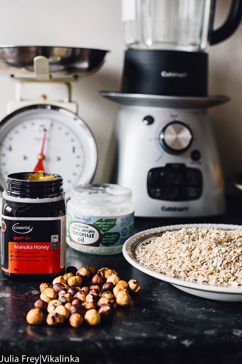 Ingredients on a granite counter with appliances in the background