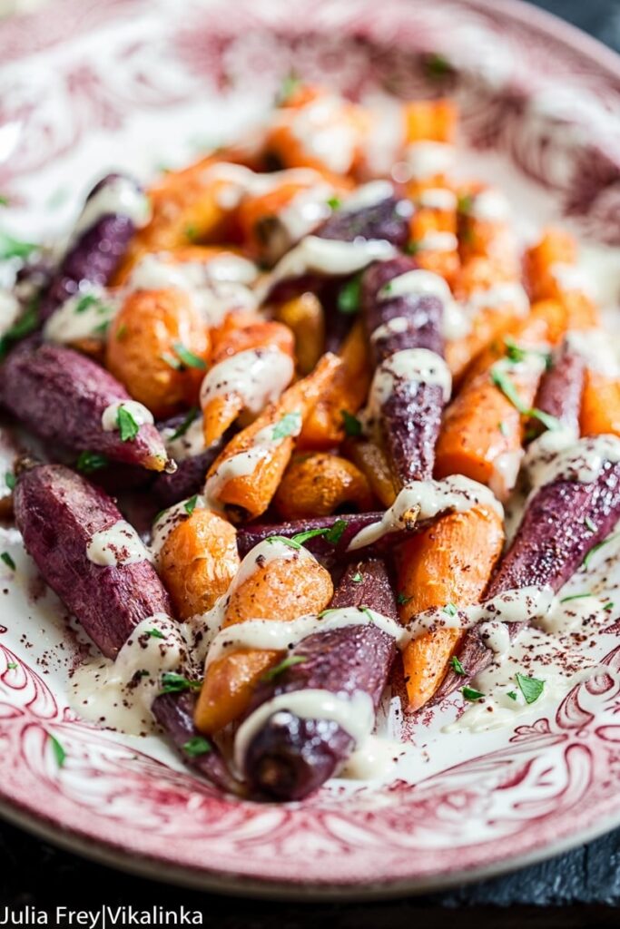 colourful plate with roasted carrots