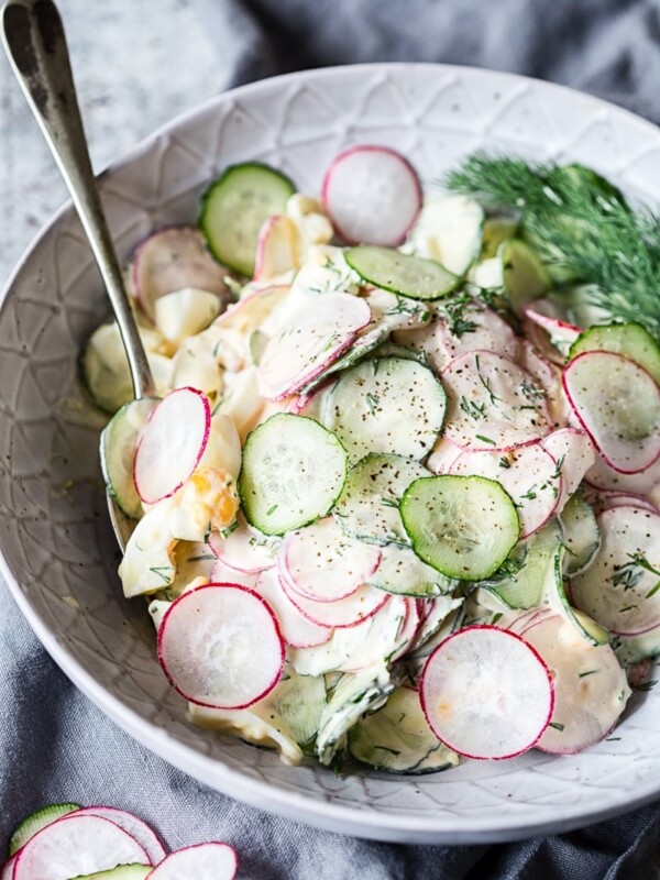 cucumber, radish and egg salad in a creamy dressing with dill