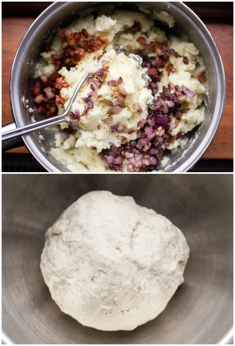 Process shots of stuffing and dough