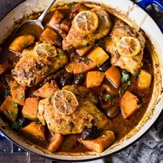 Moroccan Chicken Tagine cooking in a pan