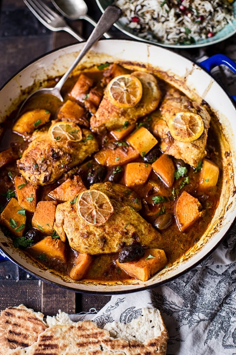 Moroccan Chicken Tagine cooking in a pan