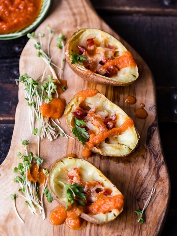 Loaded Potato Skins with Chorizo and Bravas Sauce