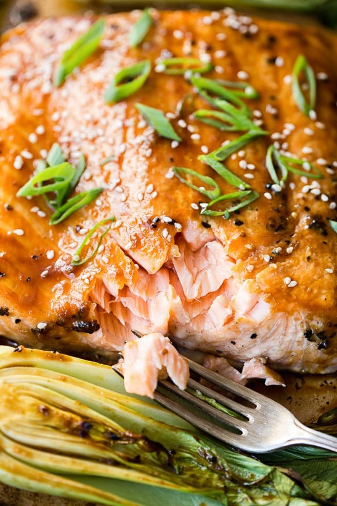 Teriyaki Salmon with Bok Choy One Pan Dinner (VIDEO) - Vikalinka