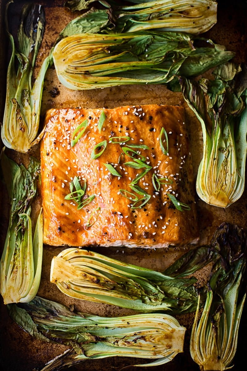 Teriyaki Salmon with Bok Choy One Pan Dinner (VIDEO) - Vikalinka