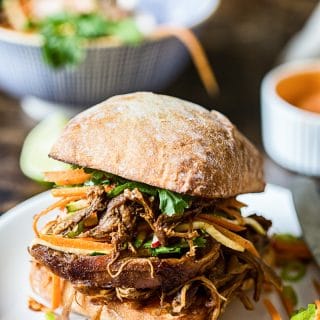 Asian pulled pork buns with carrot, zucchini and radish slaw