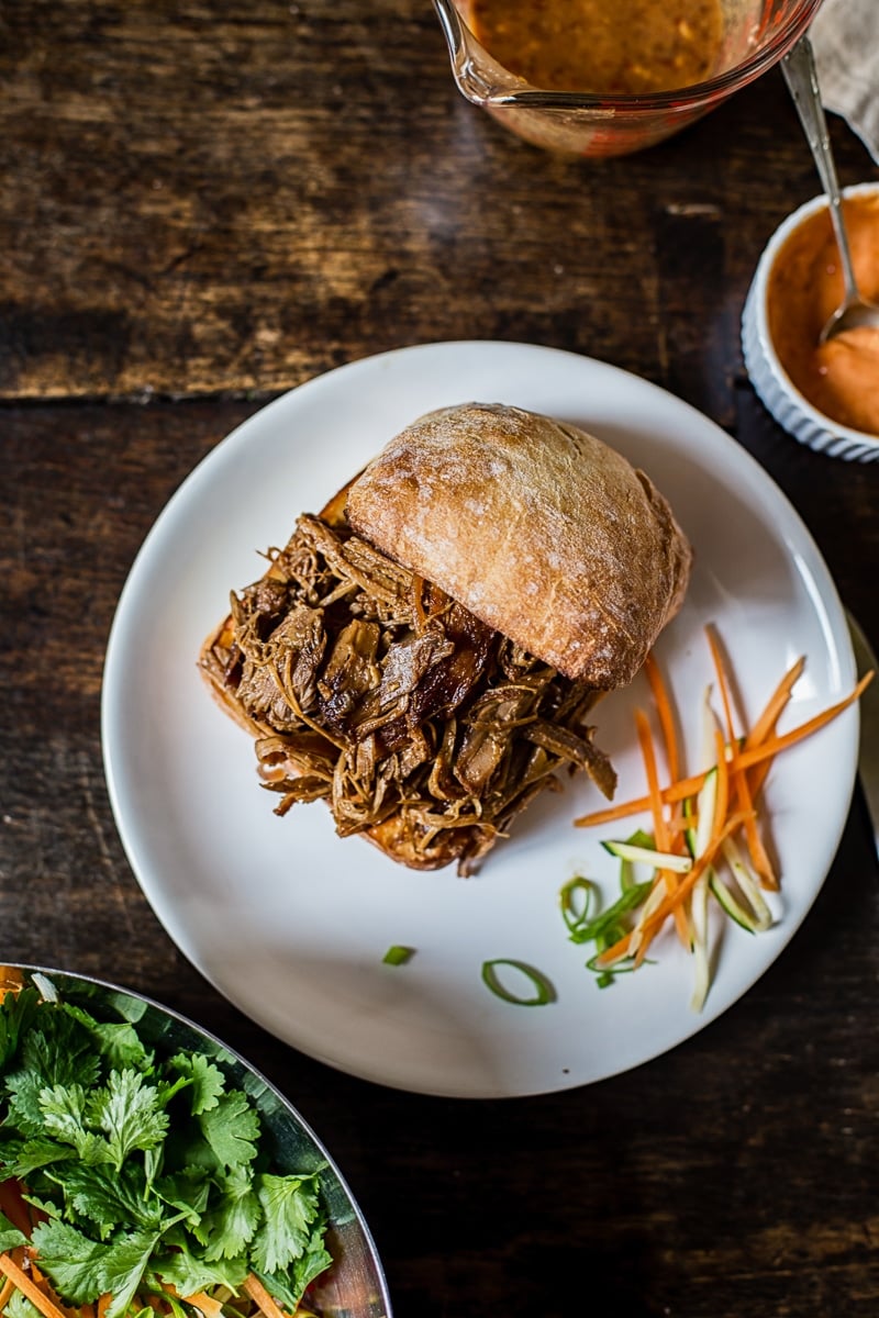 Asian pulled pork buns with carrot, zucchini and radish slaw