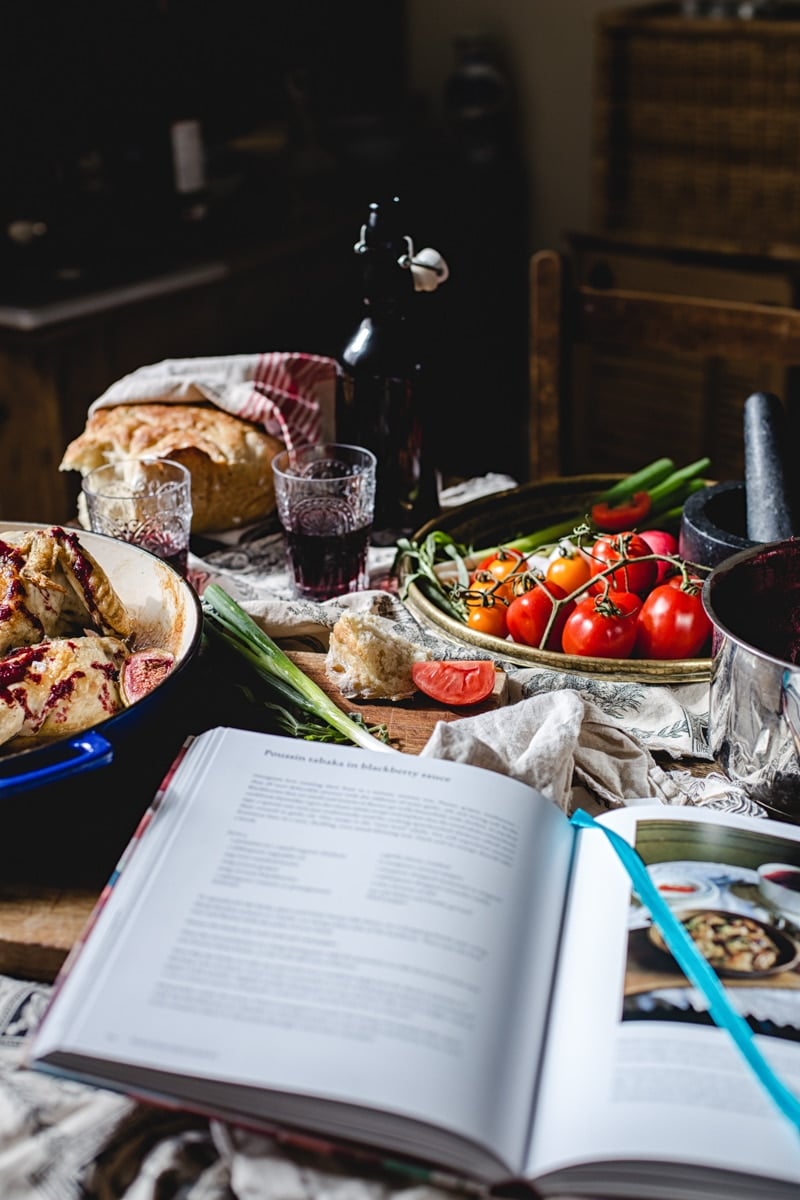 Table setting with open cookbook