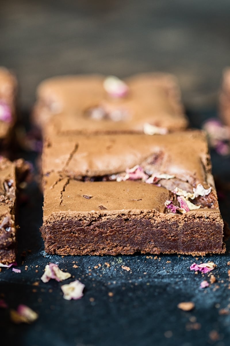 Turkish Delight Brownies shown from the side