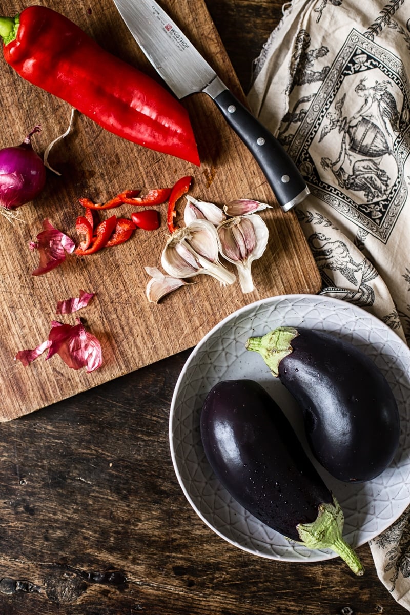 ingredients on a wood background from the top down