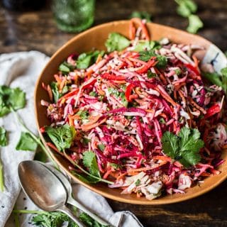 Bowl of slaw on a table