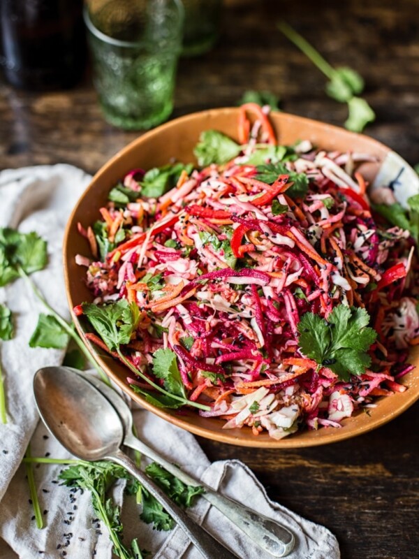 Bowl of slaw on a table
