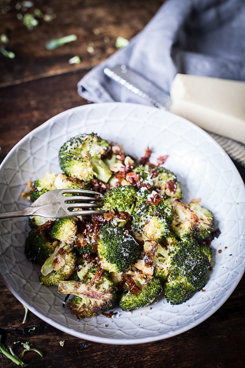 Roasted Parmesan Broccoli with Sun-Dried Tomatoes, Garlic and Chillies 