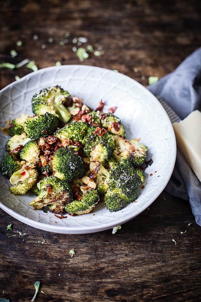Roasted Parmesan Broccoli with Sun-Dried Tomatoes, Garlic and Chillies 