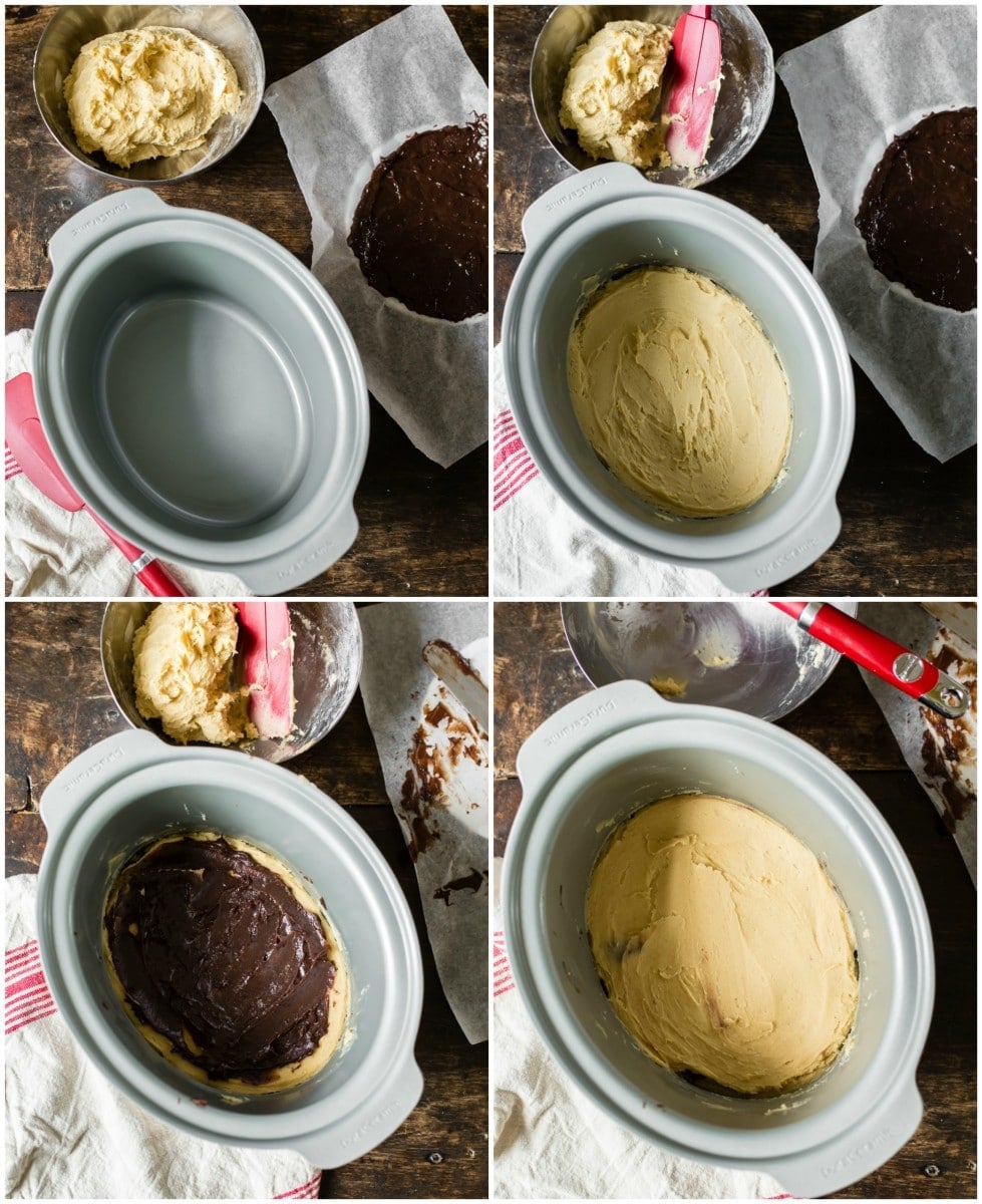 Processes shots of chocolate butterscotch stuffed cookie mixture