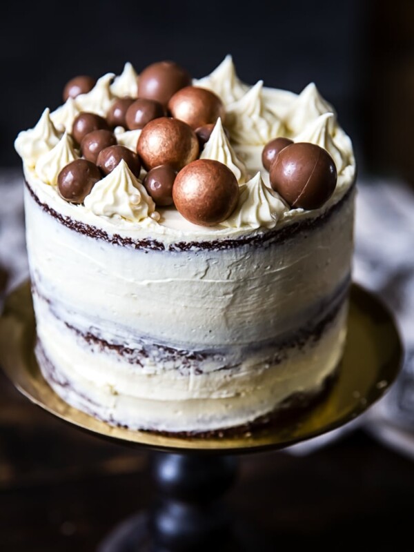 Cake on a stand with decorations