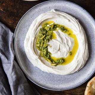 Top down of dip on a plate