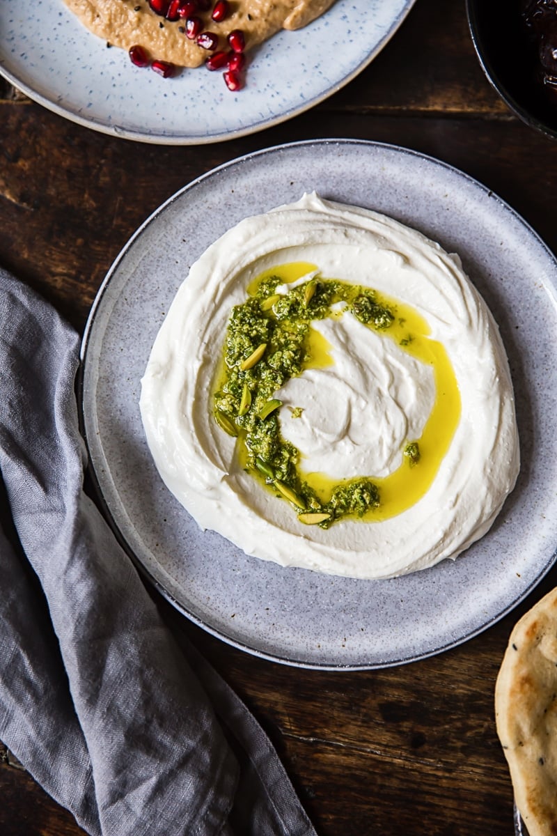 Top down of dip on a plate