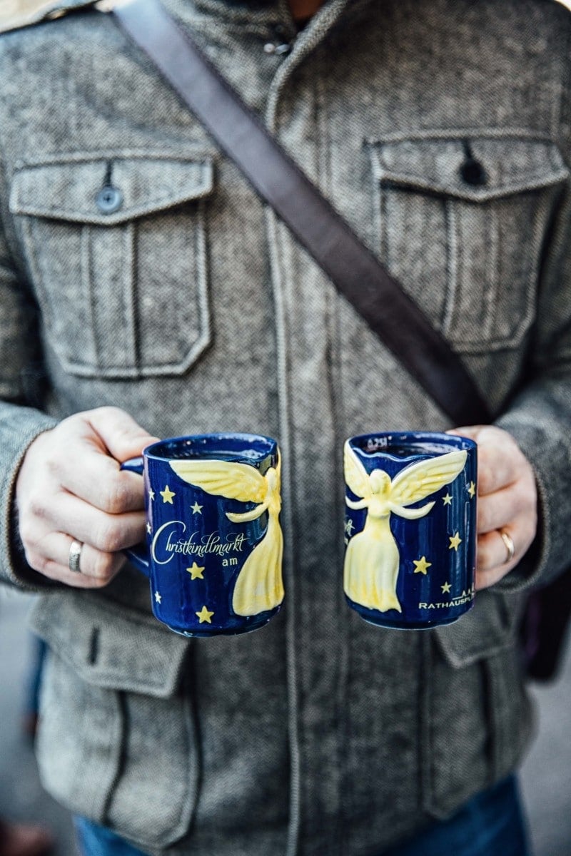 Two mugs of gluhwein from a market