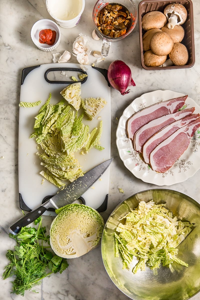 Top down shot showing ingredients on a table